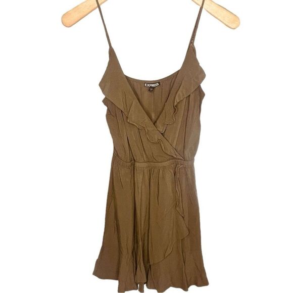 Express Olive Green Ruffle Spaghetti Strap Mini Dress Flowy Summer Size S | EUC - Picture 1 of 9